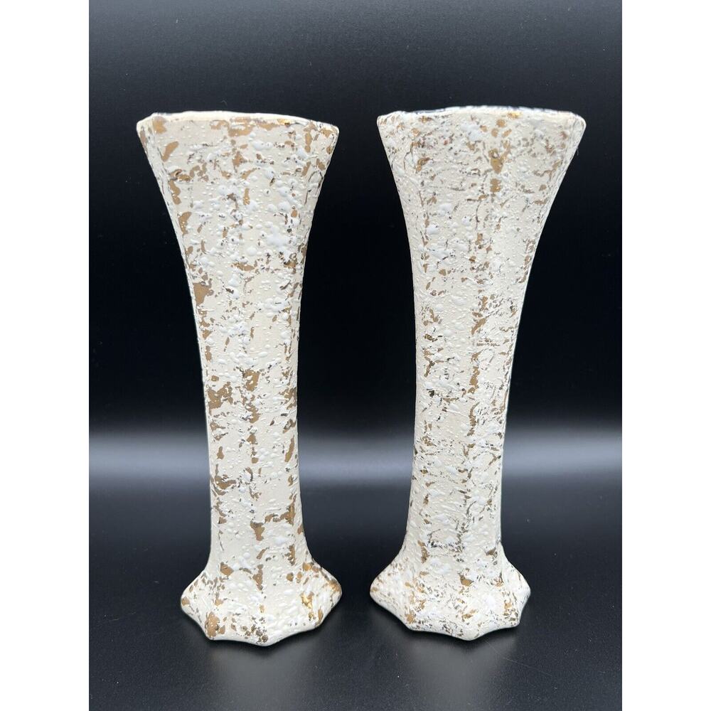 American Bisque Co Weeping Gold Textured MCM Vase Black Glaze Interior USA
